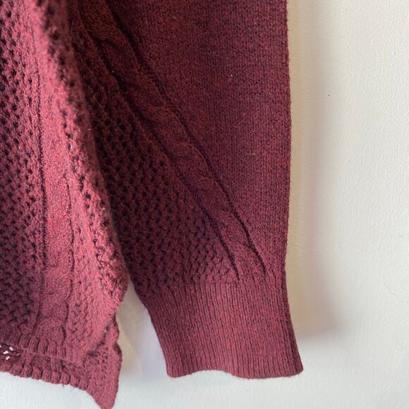 AE Maroon‎ Cable Knit Fisherman Sweater SZ M Cottagecore Cabin Core Peasant - Picture 5 of 6